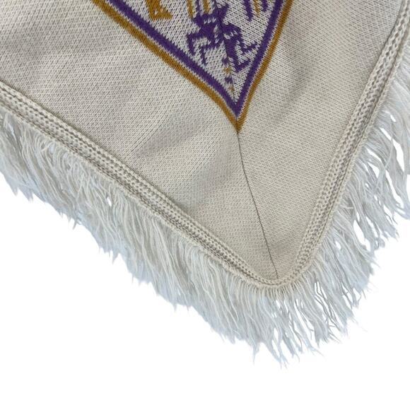 Vintage 70’s Poncho Knit Bird Print Gold‎ Purple OSFA - Picture 4 of 8